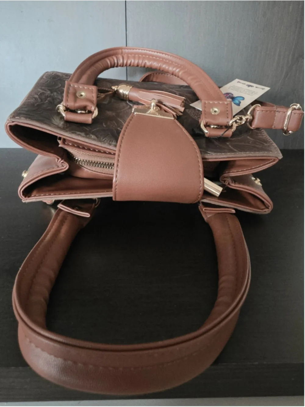 Chocolate Brown Tasseled Floral Embossed Tooled Artisan LEATHER Crossbody Purse